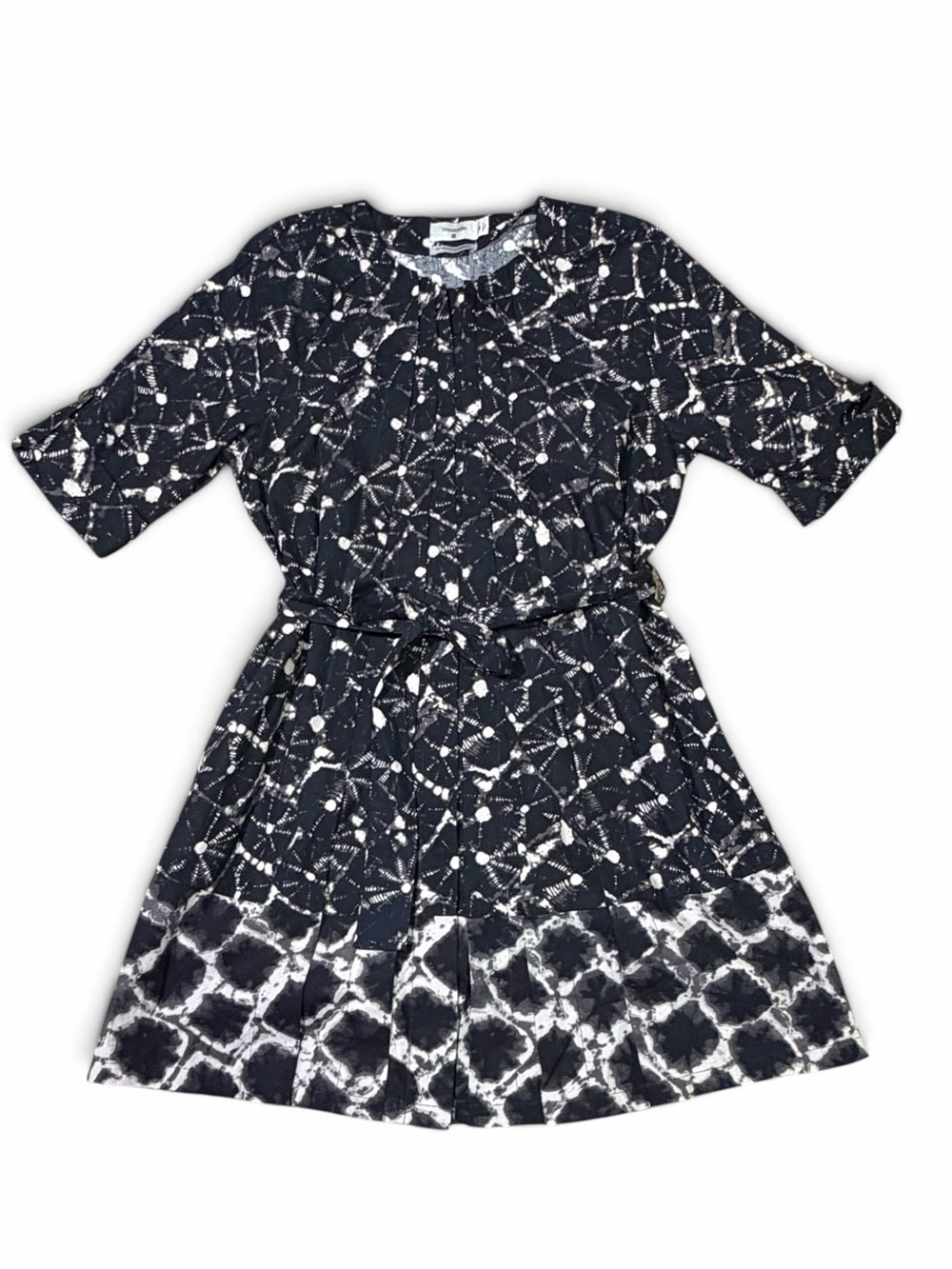 Thakoon Shibori Tie Dye Shirt Dress Black White Mini Pleated Size Medium